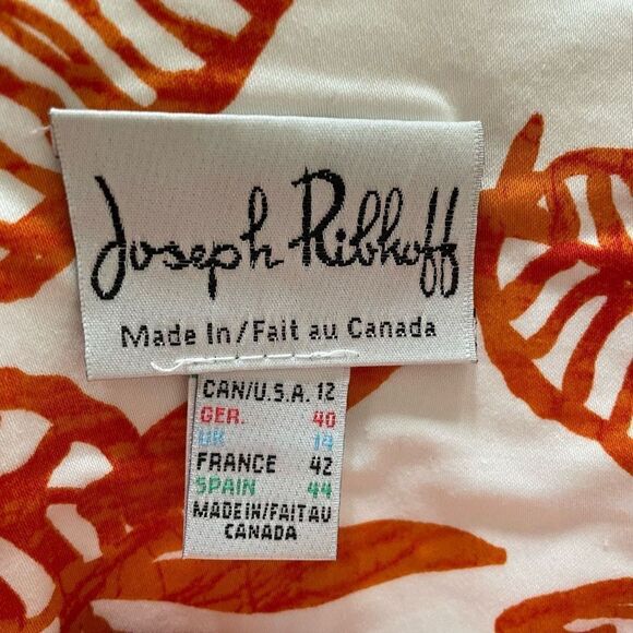 Joseph Ribkoff Skirt Suit Cut Out Jacket Orange Abstract Print 12 - Picture 11 of 15